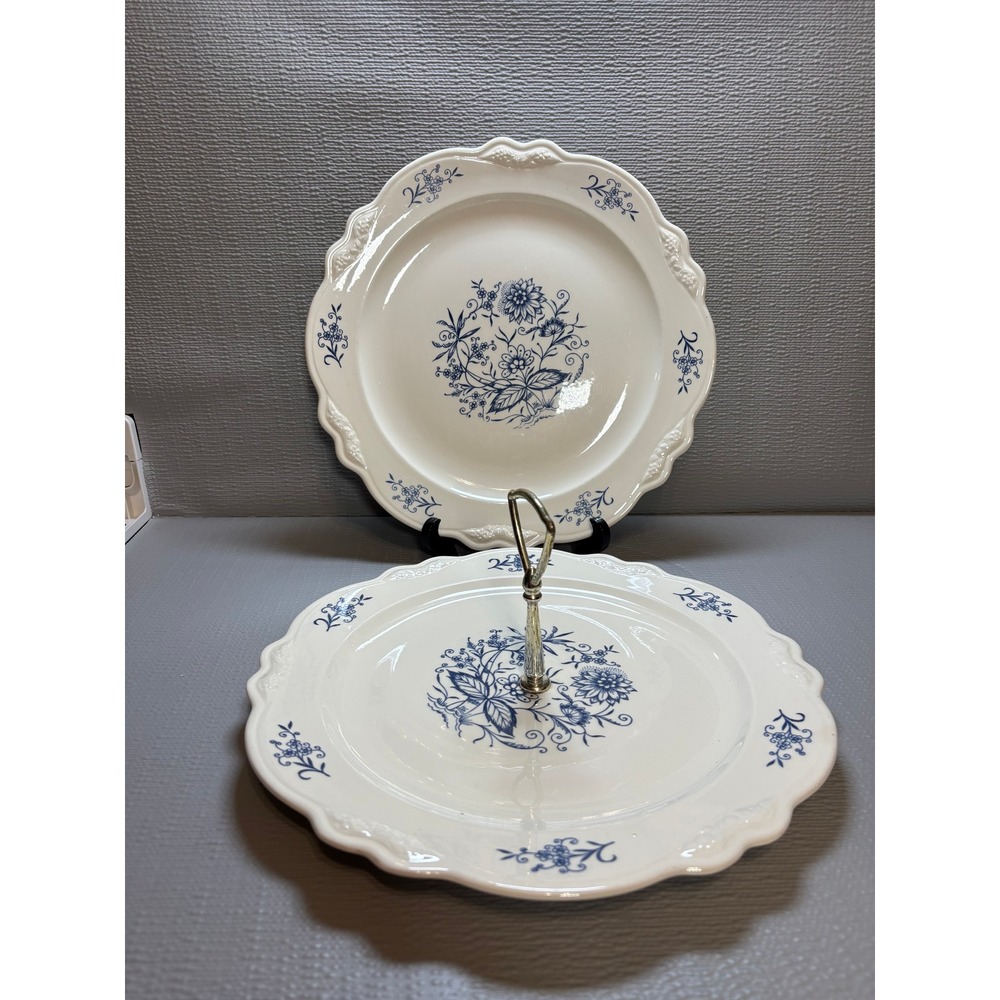 Blue Dresden by Sheffield Ironstone Plates 11.5" Serving Stand Set Made in USA